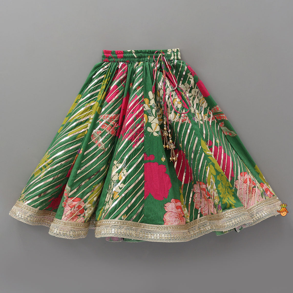 Floral Printed Lace Detailed Top And Lehenga With Dupatta