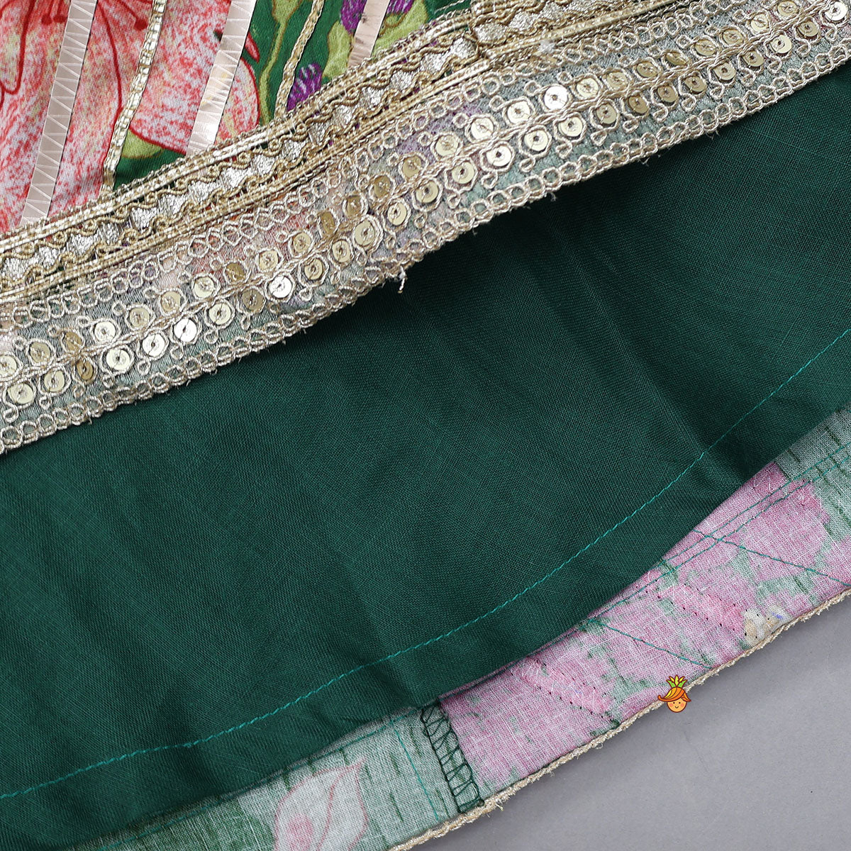 Floral Printed Lace Detailed Top And Lehenga With Dupatta