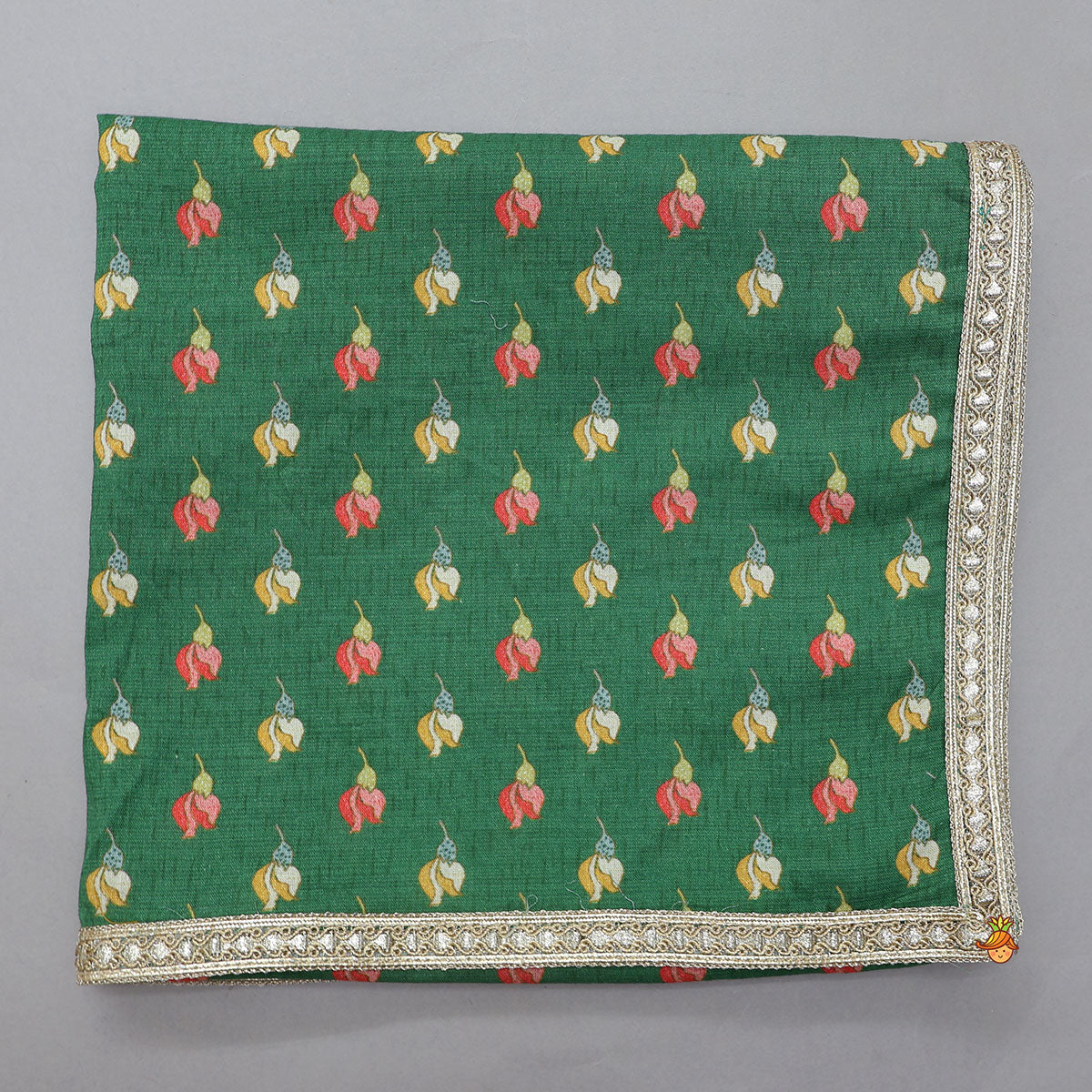 Floral Printed Lace Detailed Top And Lehenga With Dupatta