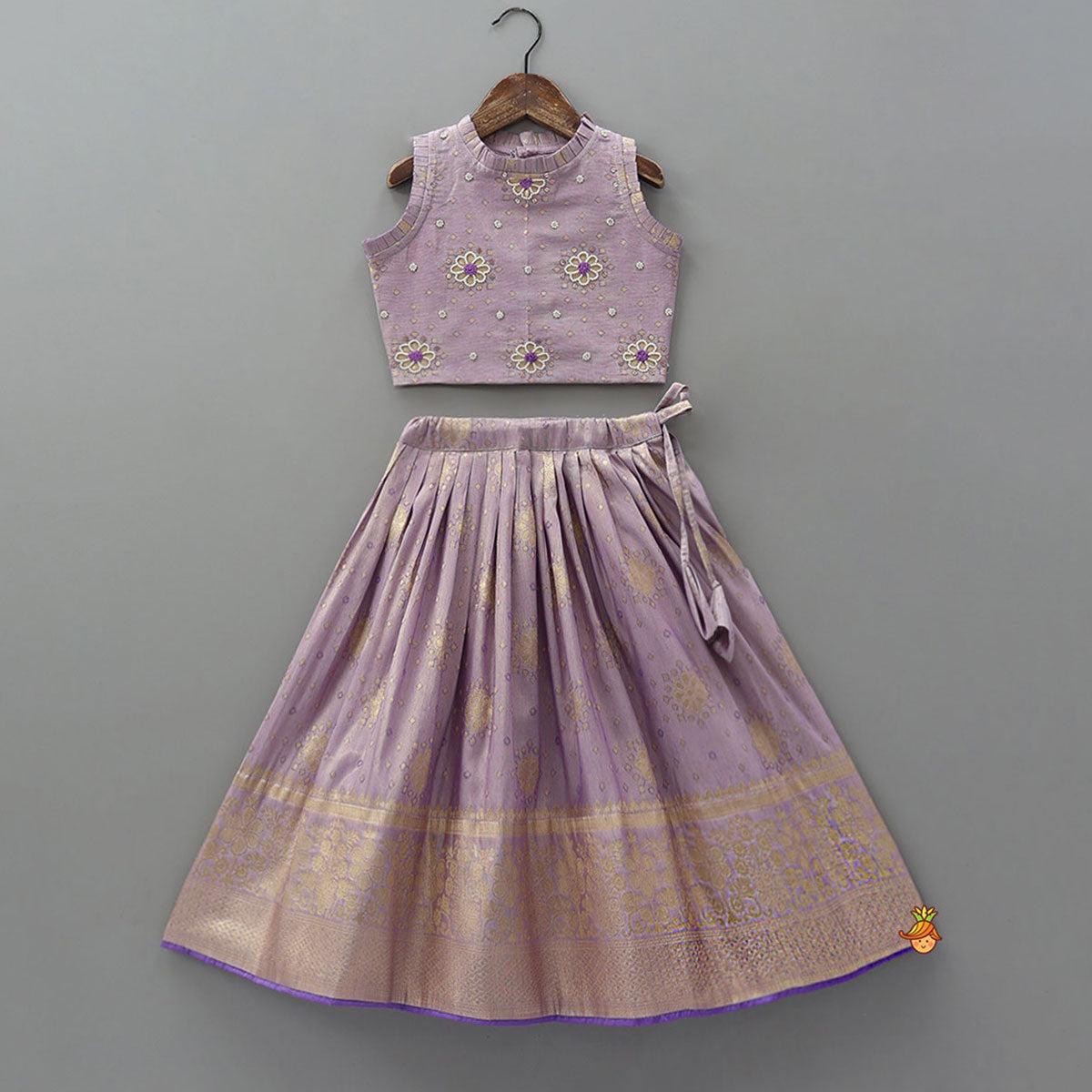 Pleat Detail Sheen Crop Top And Lehenga