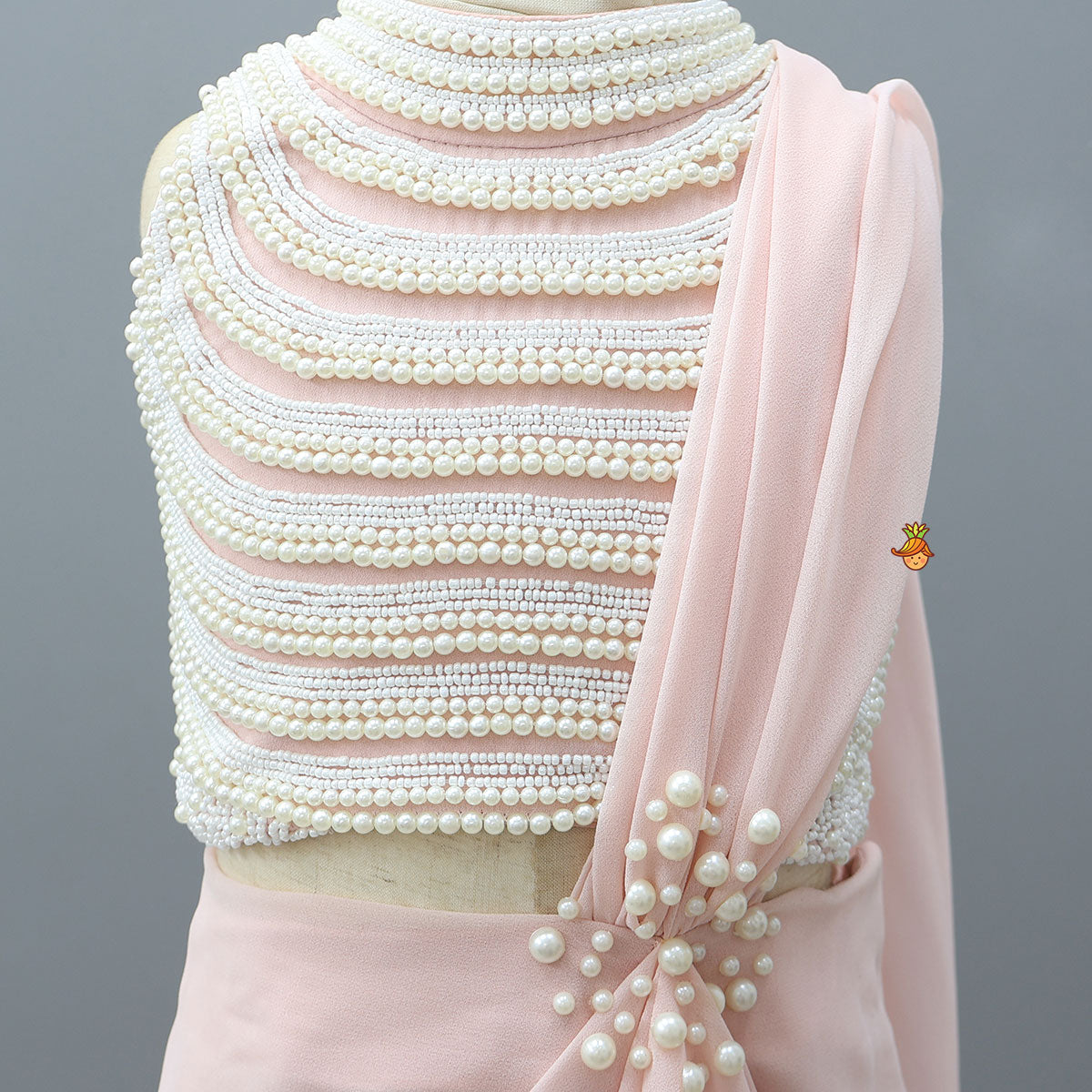 Stunning Faux Pearls Detailed Pre Draped Saree