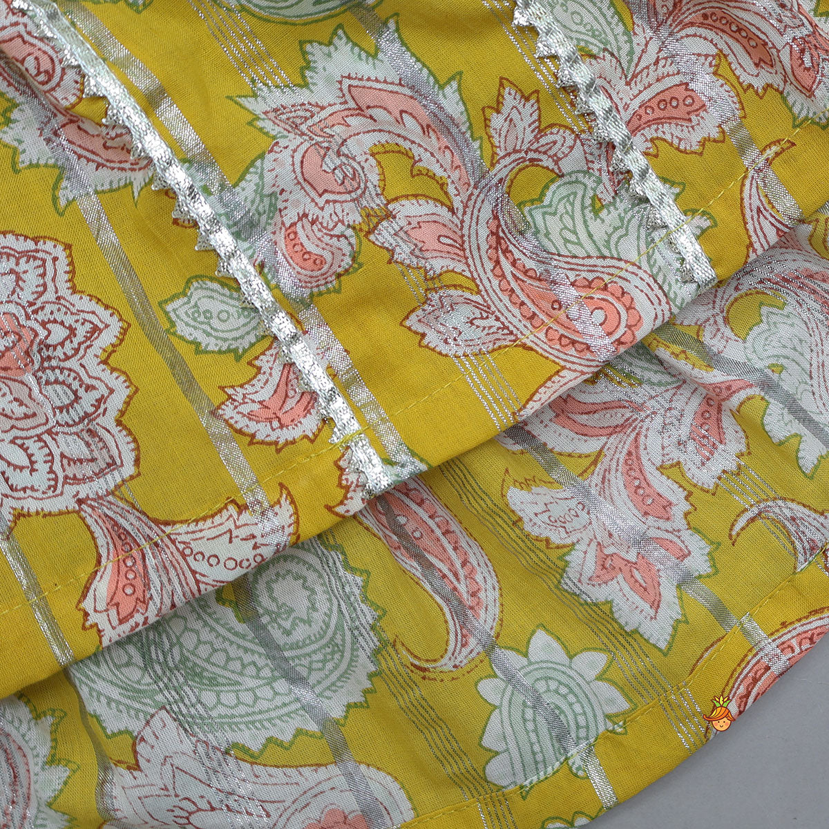 Floral Printed Cotton Lace Detailed Kurti With Sharara And Dupatta