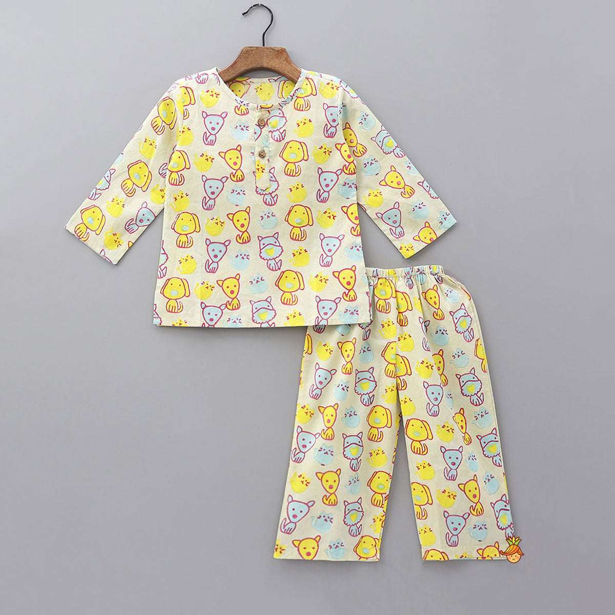 Playful Animal Block Print Kurta and Pyjama Sleepwear