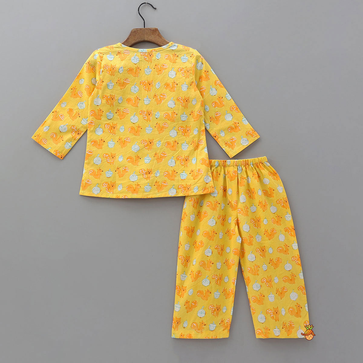 Yellow Squirrel Block Printed Kurta Pyjama Sleepwear