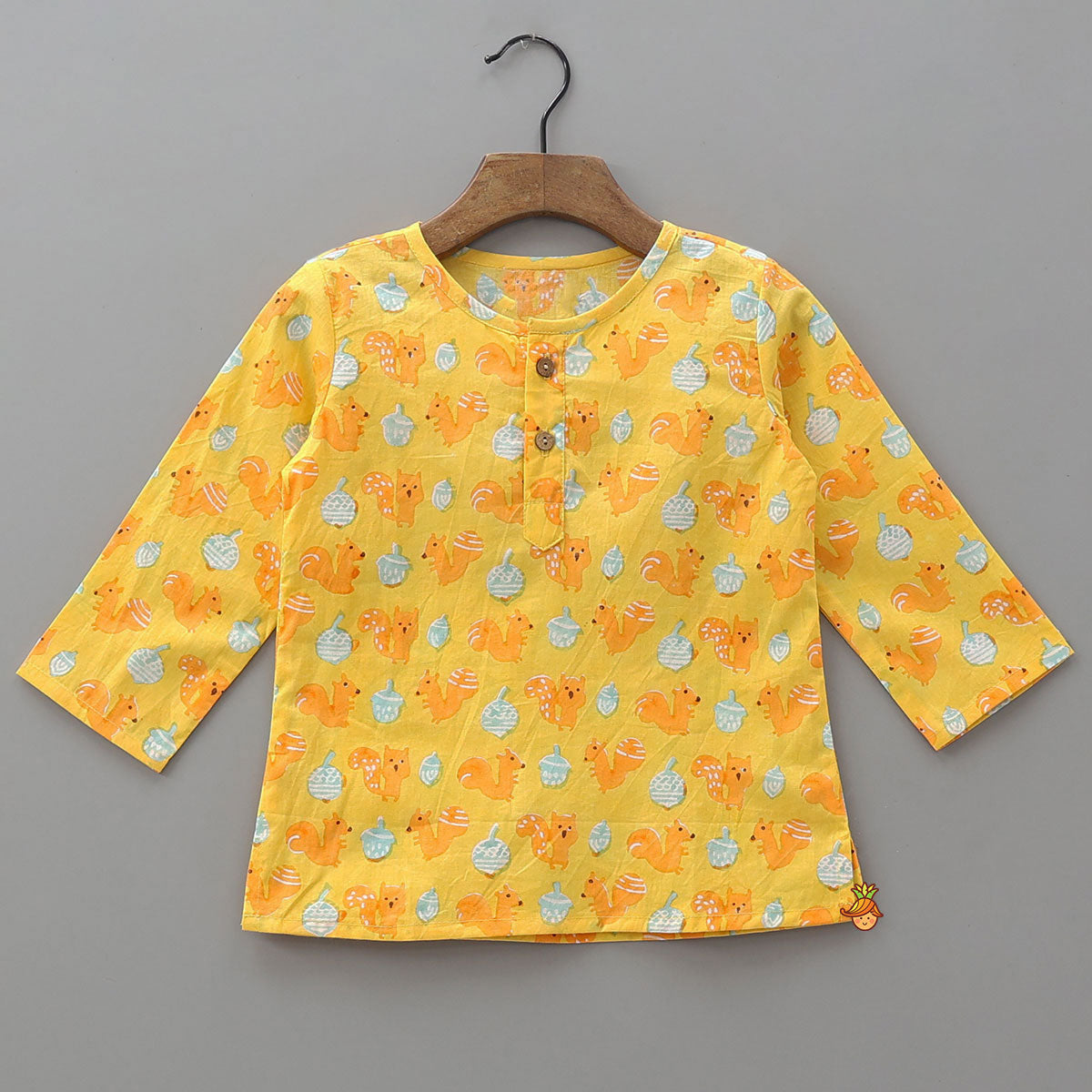 Yellow Squirrel Block Printed Kurta Pyjama Sleepwear