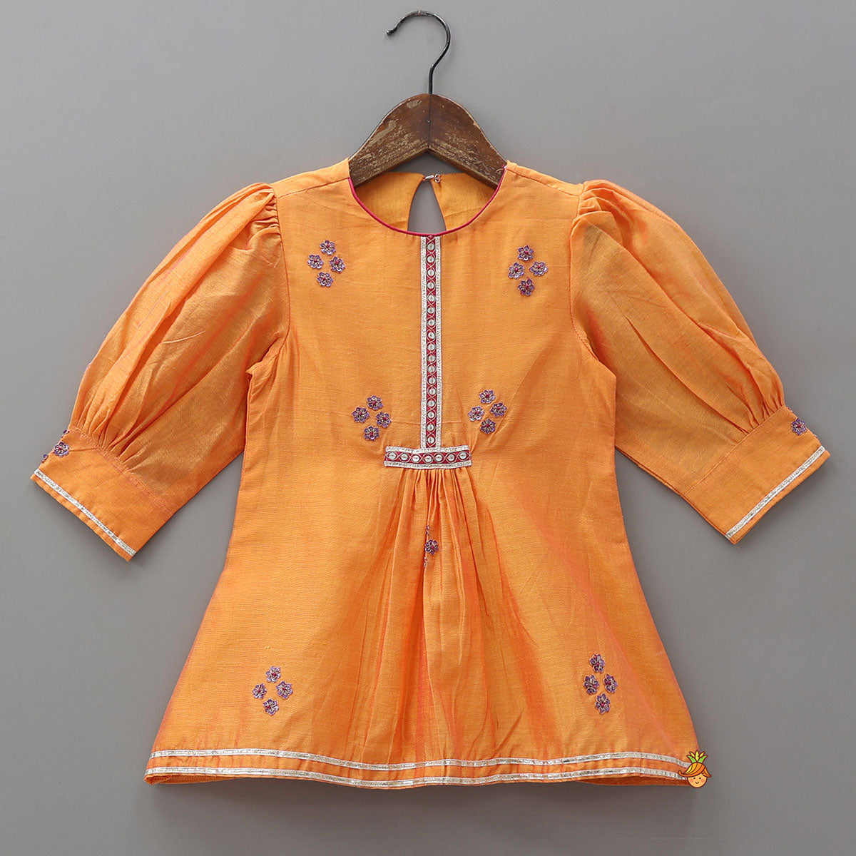 Floral Embroidered Gathered Kurti With Pants
