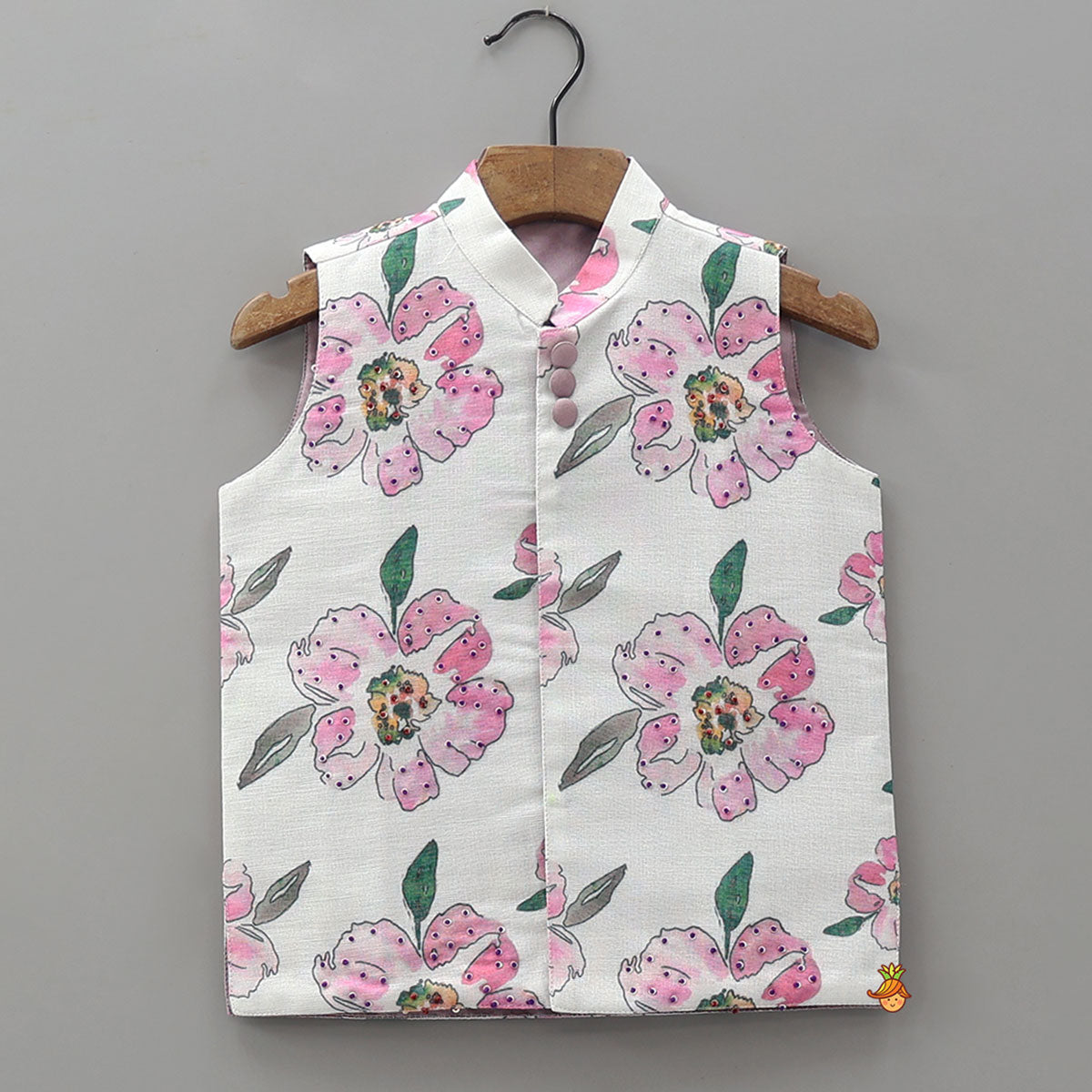 Ethnic Kurta With Floral Printed Jacket And Pyjama