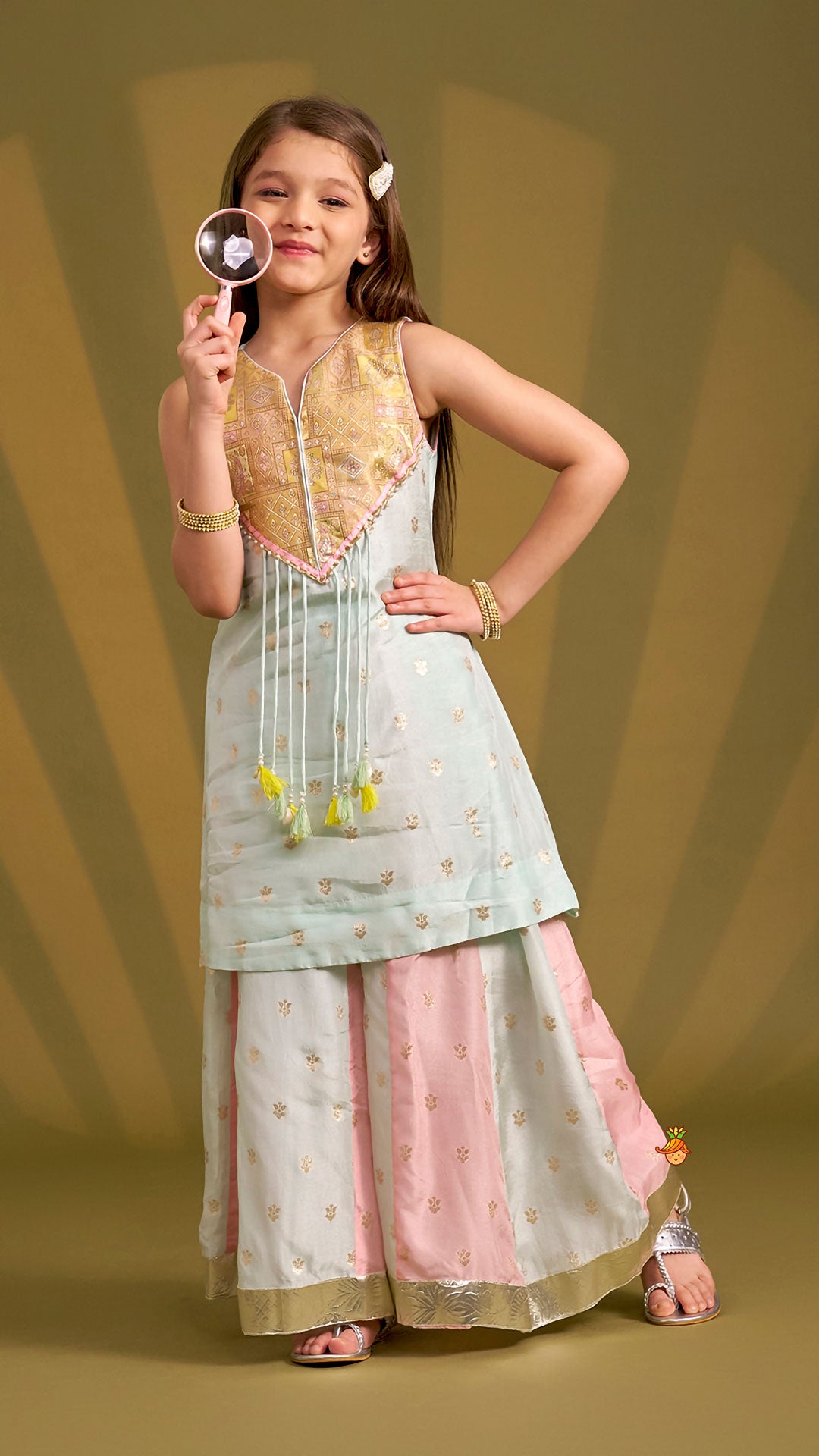 Ethnic Sleeveless Kurti With Wide-Leg Palazzo