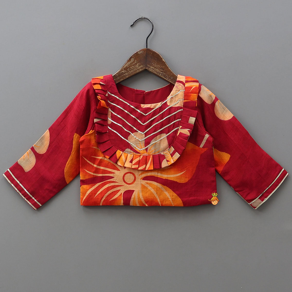 Pleated Yoke Floral Printed Elegant Top And Lehenga With Net Dupatta