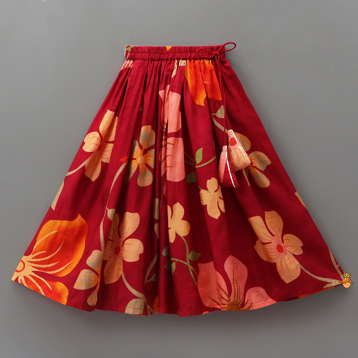 Pleated Yoke Floral Printed Elegant Top And Lehenga With Net Dupatta