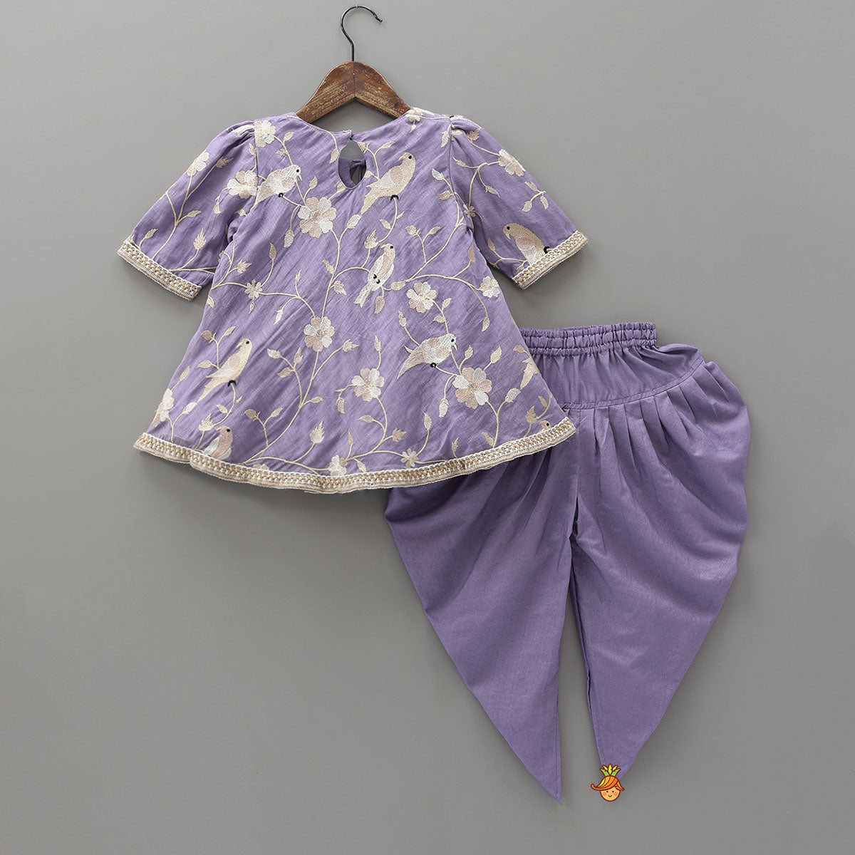 Floral Bird Embroidered A-Line Kurta And Dhoti