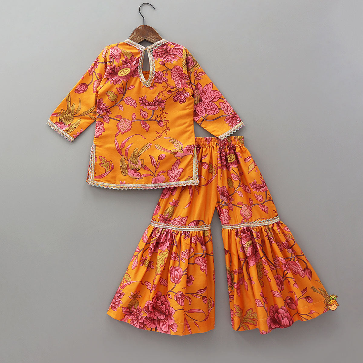 Floral Printed Kurti And Sharara With Contrasting Dupatta