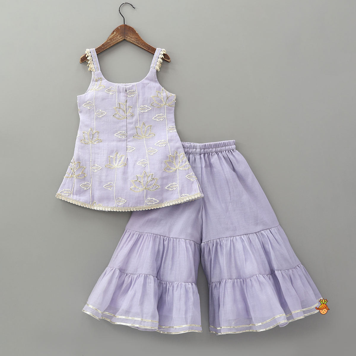 Elegant Lotus-Embroidered Strappy Kurti With Sharara