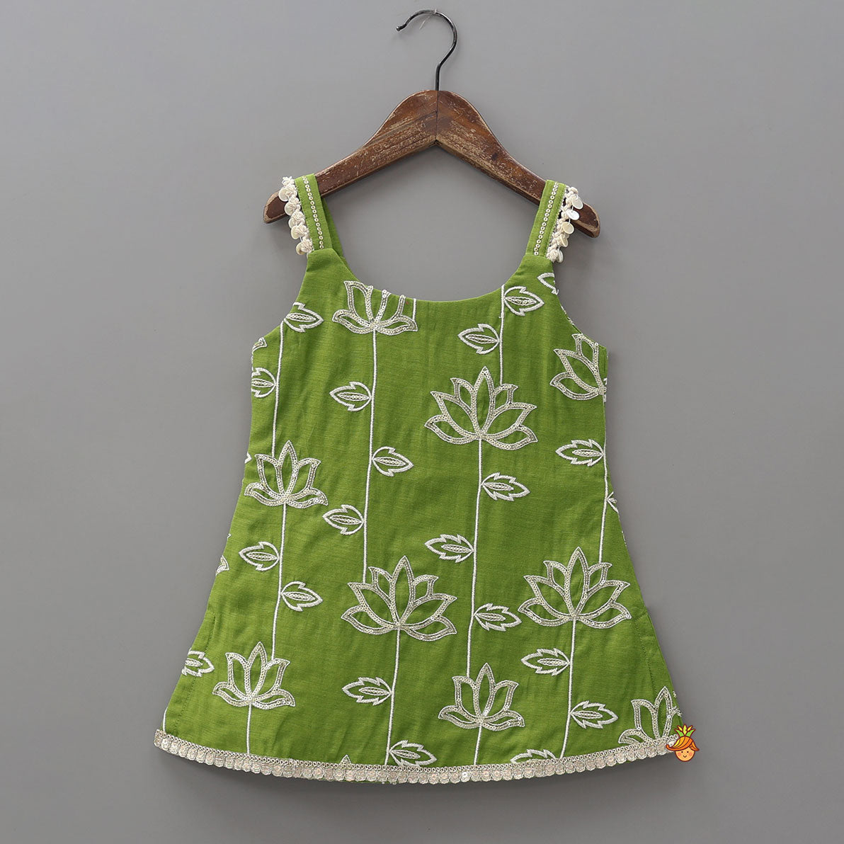Lotus-Embroidered Strappy Kurti With Sharara