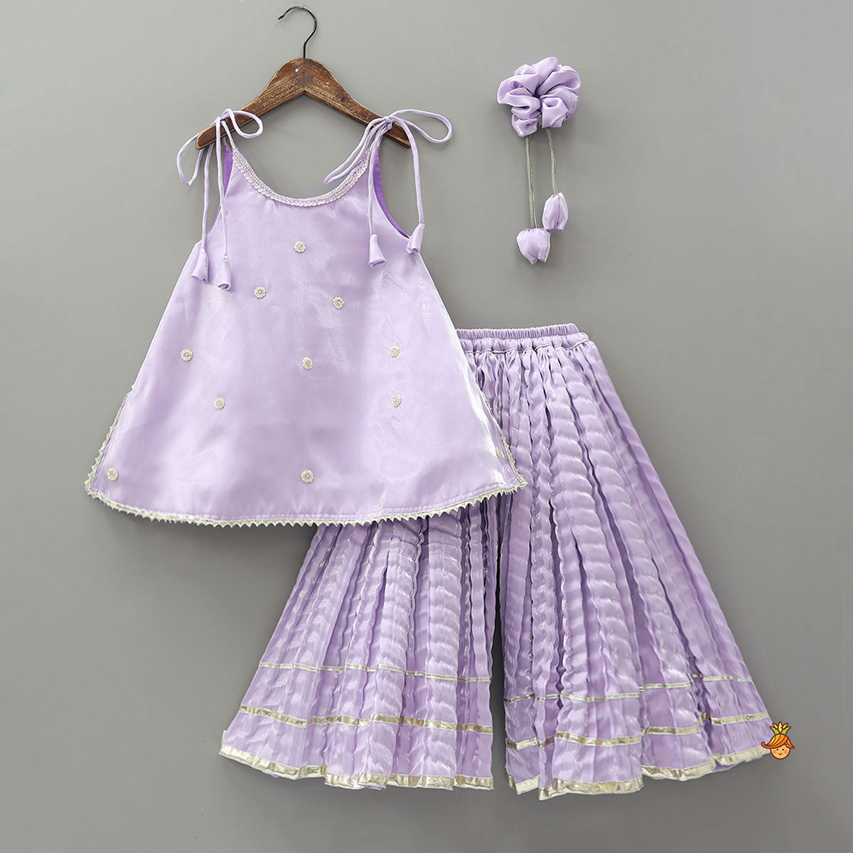 Sheen Elegant Kurti And Crushed Fabric Palazzo With Hair Tie