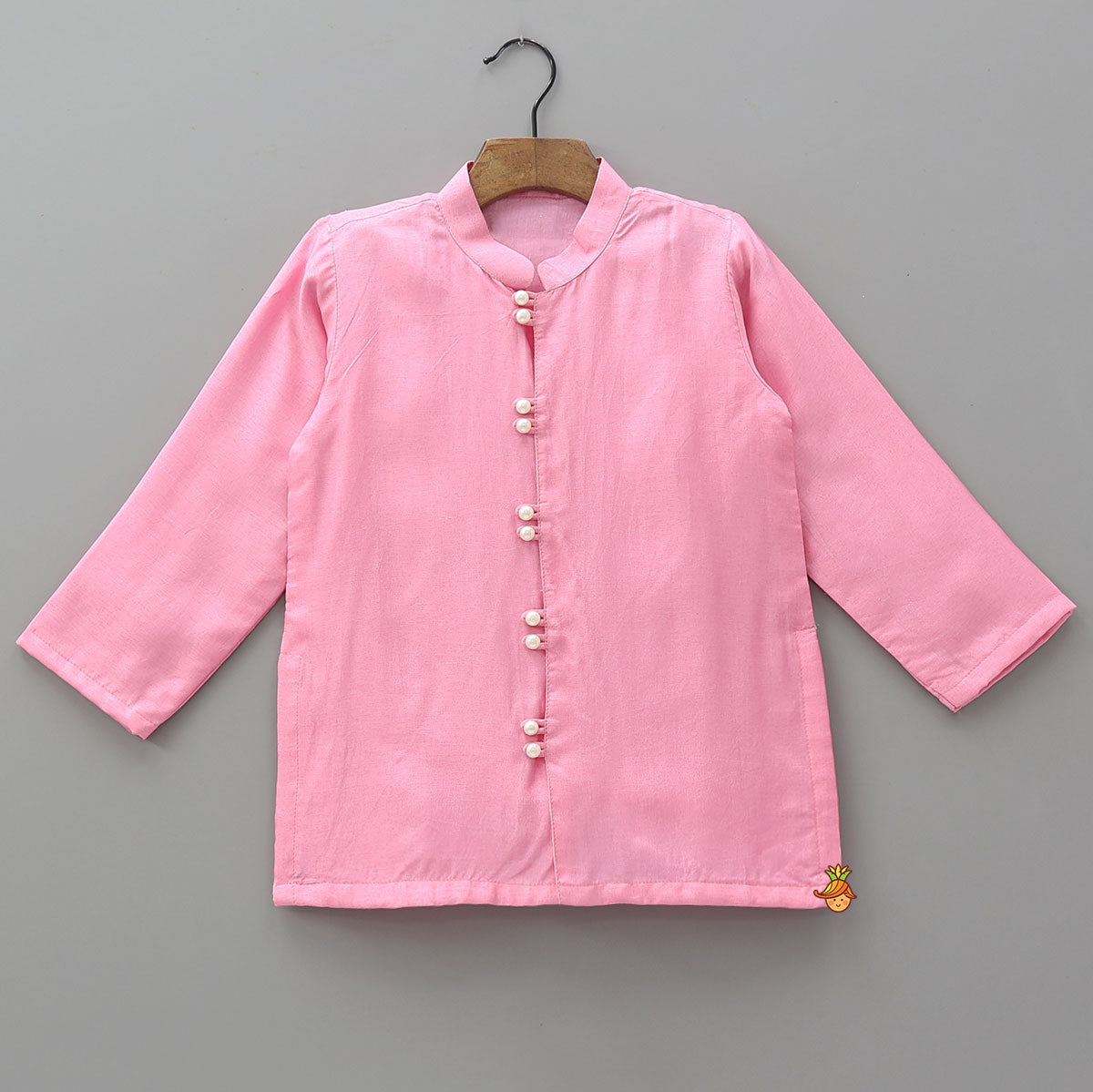 Loop Button Detail Kurta With Collar Neck Jacket And Pyjama