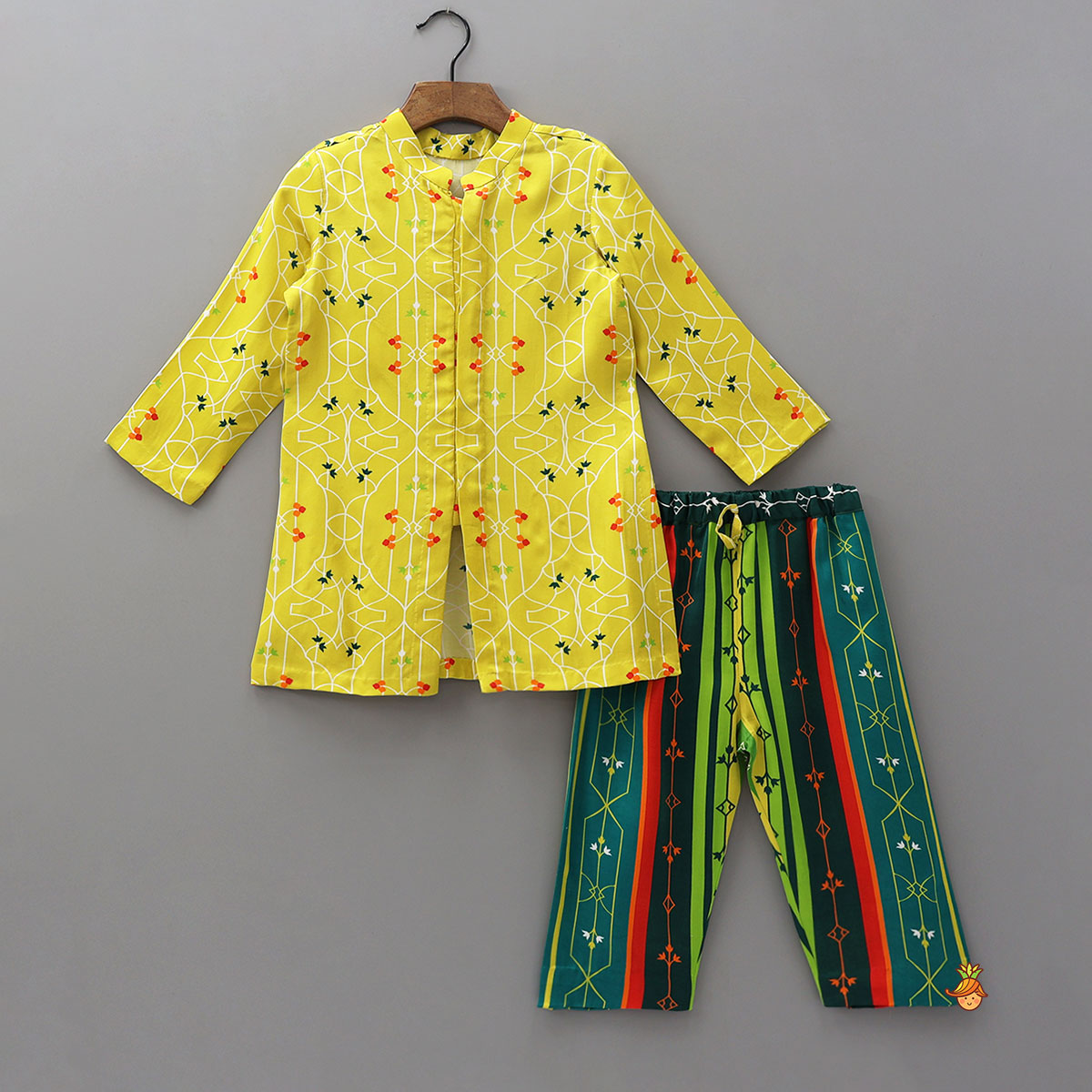 Front Slit Printed Kurta And Multicolour Pyjama