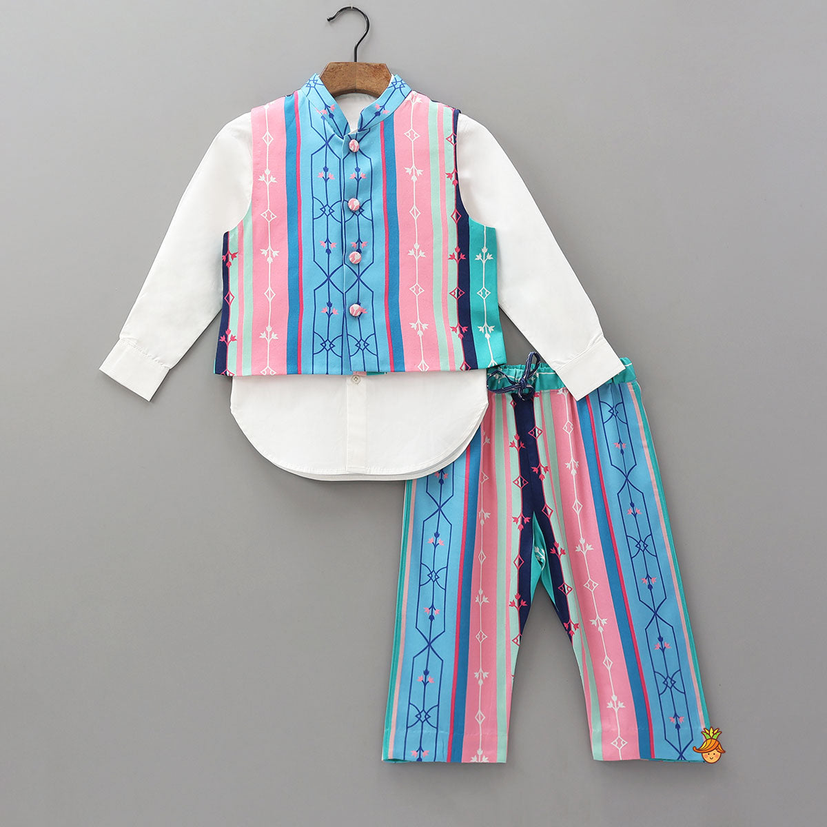 Shirt With Multicolour Striped Jacket And Pyjama