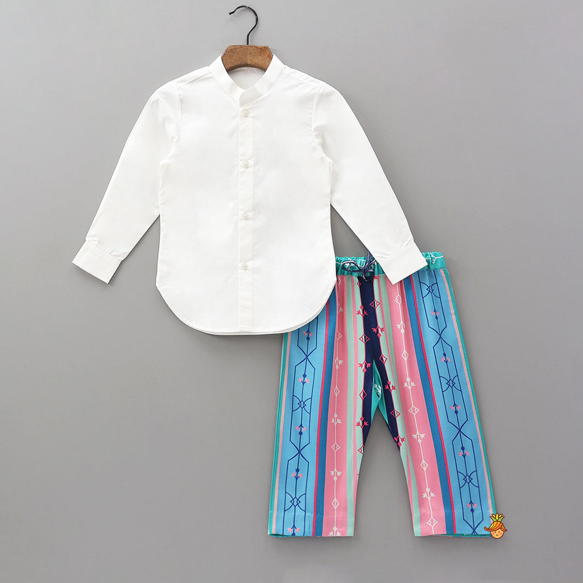 Shirt With Multicolour Striped Jacket And Pyjama