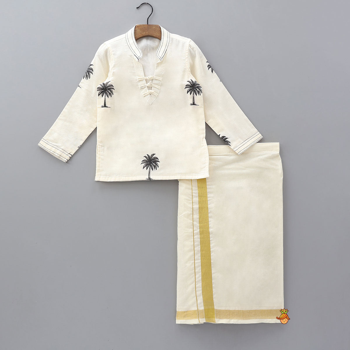 Tree Printed Thread Work Kurta With Mundu