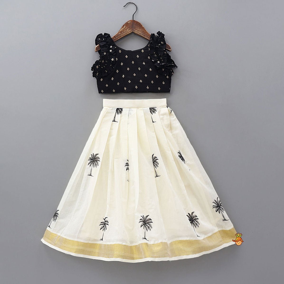 Buti Detailed Top With Tree Printed Lehenga