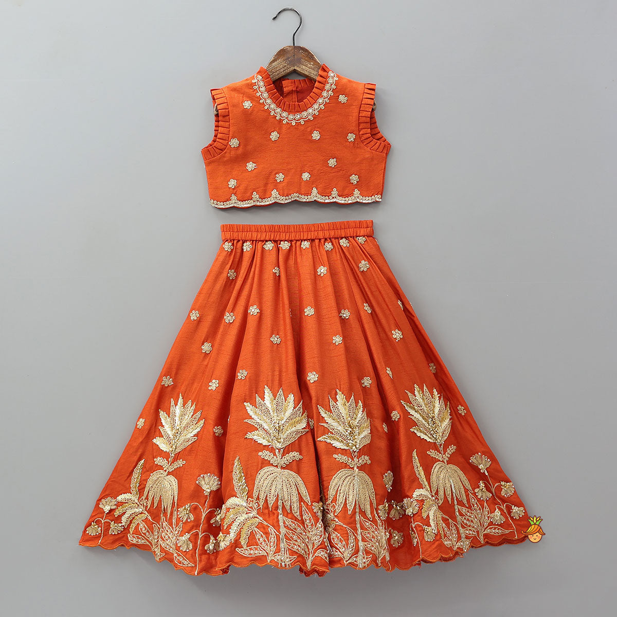 Exquisite Pleated Top With Lehenga And Dupatta