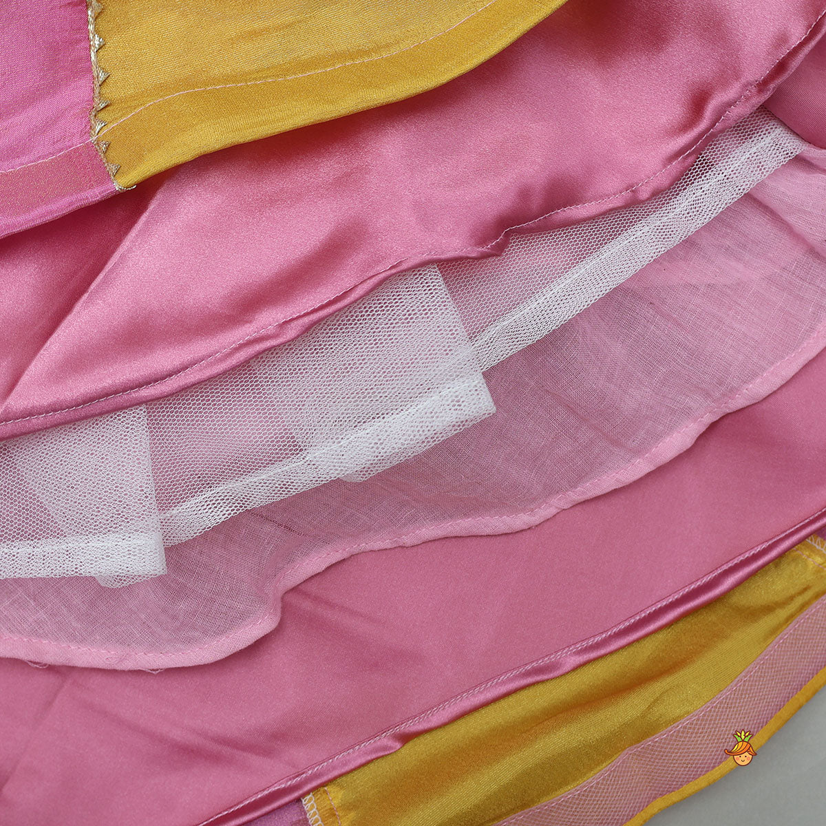 Shimmery Handcrafted Crop Top And Lehenga With Contrasting Dupatta