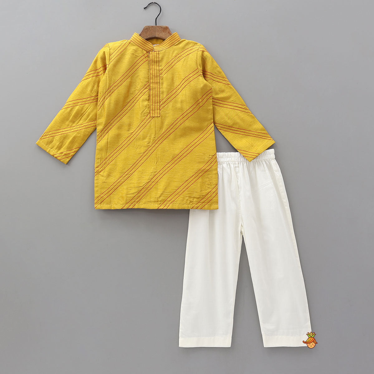 Contrast Thread Work Kurta and Pyjama With Floral Printed Open Jacket