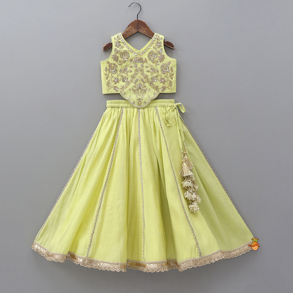 Radiant Green Cutdana Embroidered Top And Ghagra With Dupatta