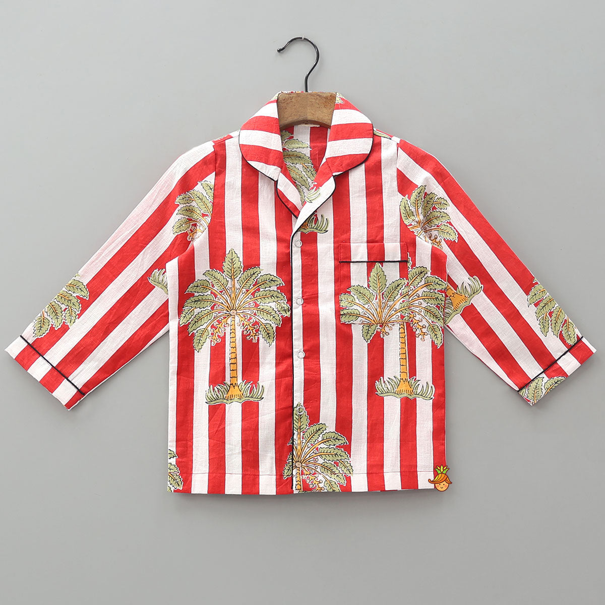 Tree Printed Striped Sleepwear Set With Matching Tote Bag
