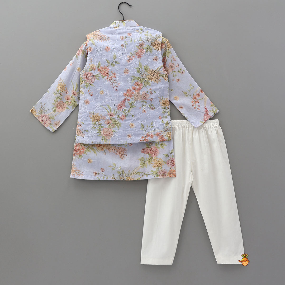 Floral Printed Kurta With Matching Jacket And Pyjama