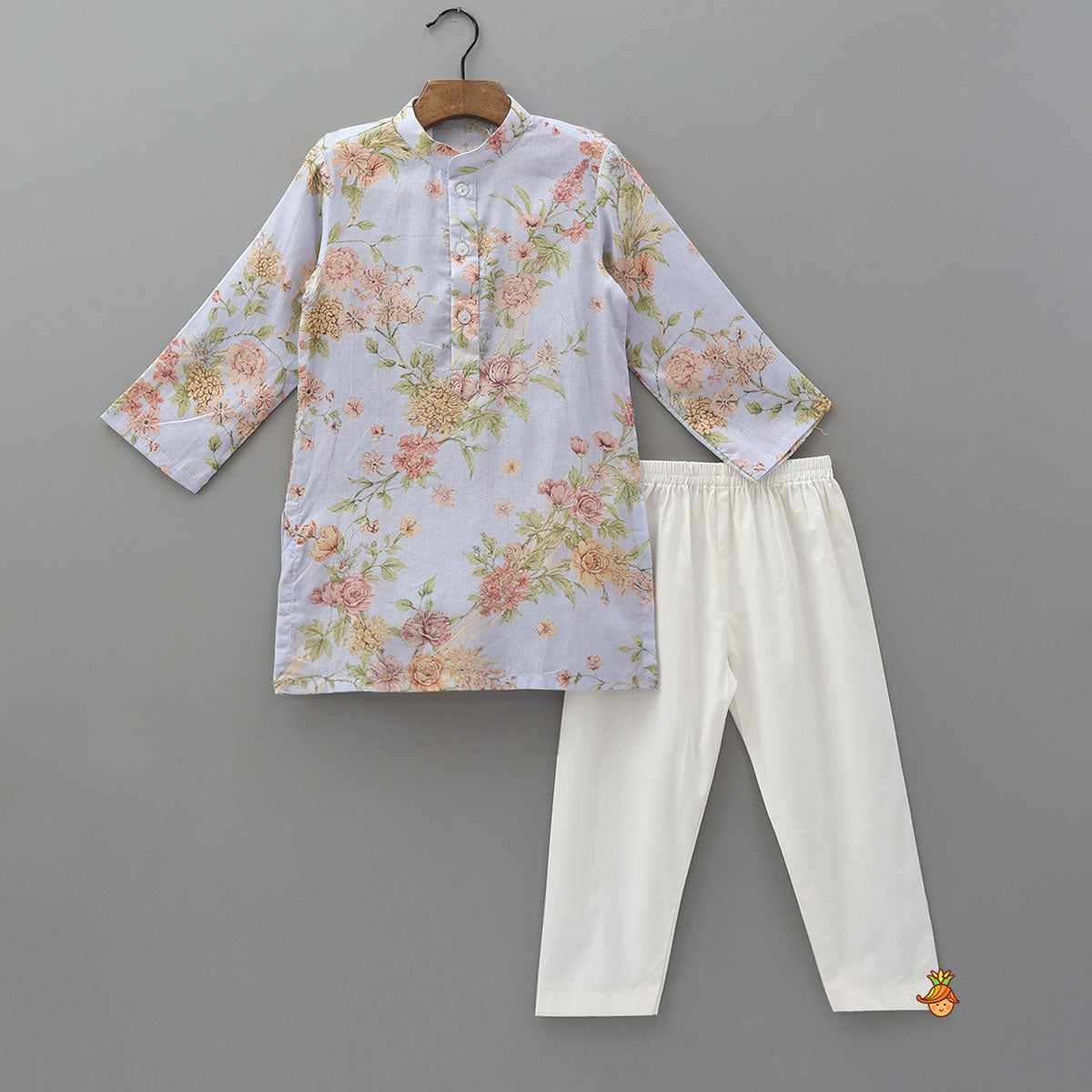 Floral Printed Kurta With Matching Jacket And Pyjama