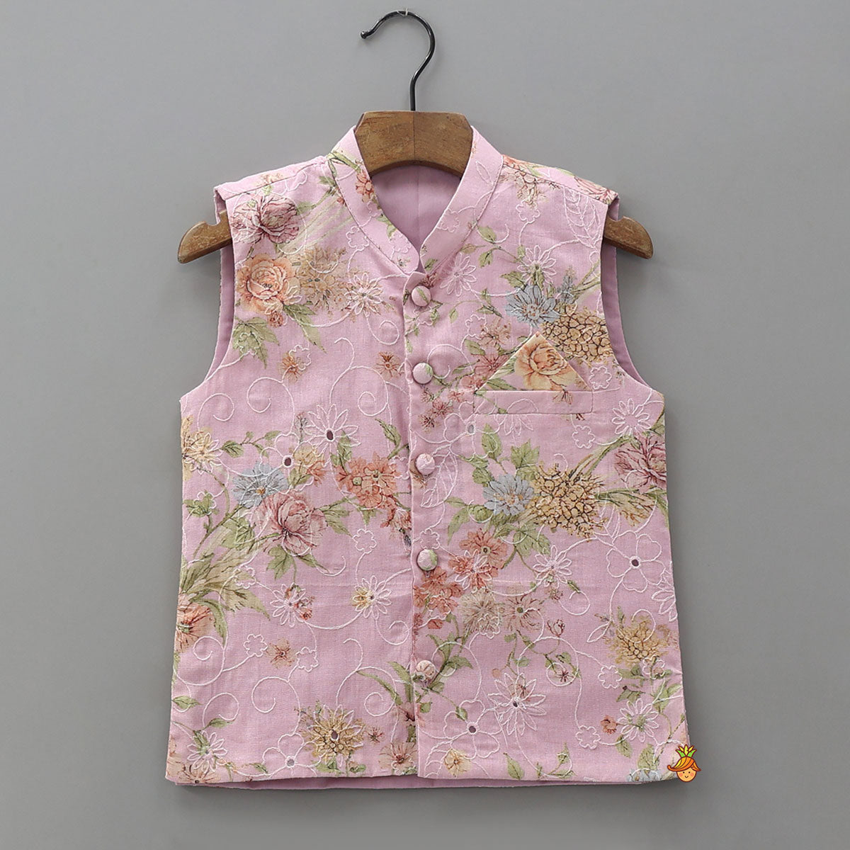 Floral Printed Elegant Kurta With Matching Jacket And Pyjama