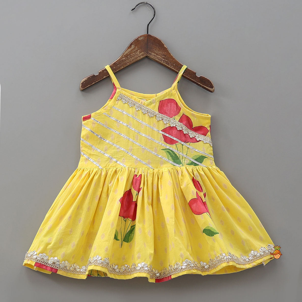 Vibrant Floral Strappy Peplum Top With Sharara And Dupatta