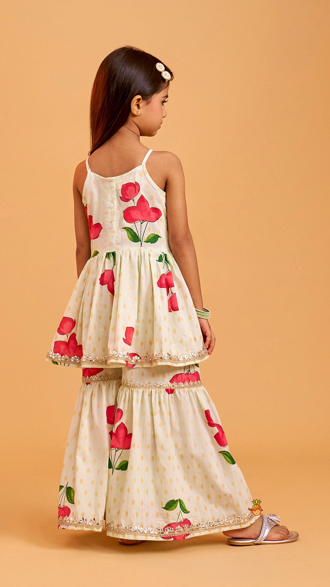 Floral Strappy Peplum Top With Sharara And Dupatta