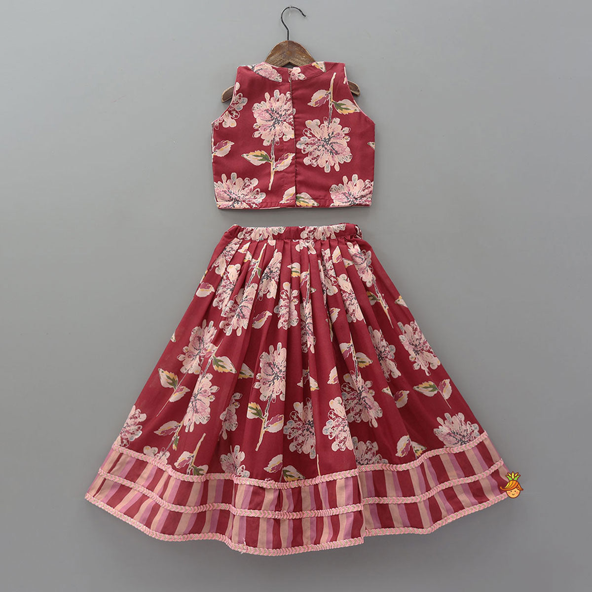 Floral Printed Crop Top And Lehenga With Dupatta