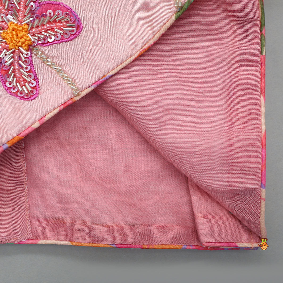 Floral Applique Embroidered Crop Top And Printed Lehenga With Dupatta