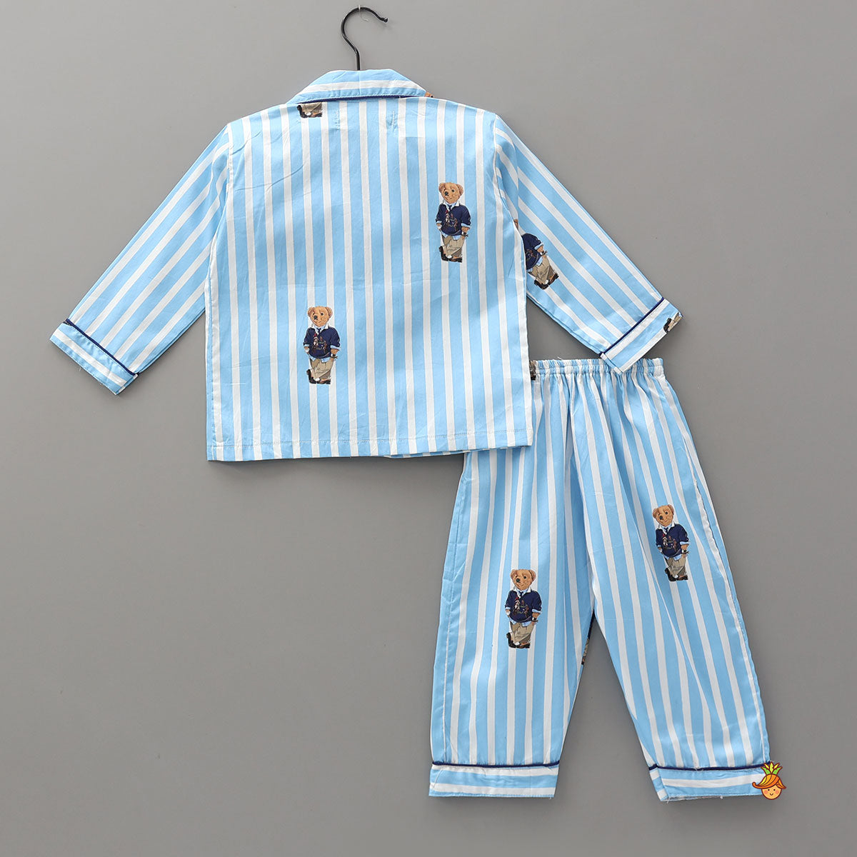 Teddy Print Striped Shirt And Pyjama