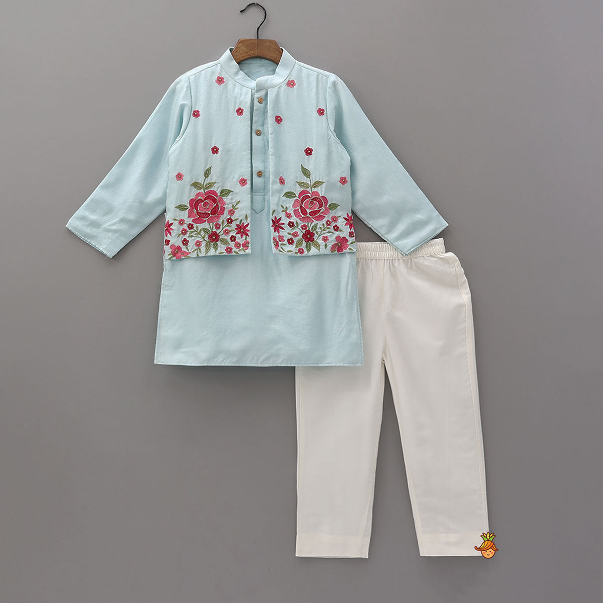 Floral Embroidered Jacket Style Kurta With Pyjama