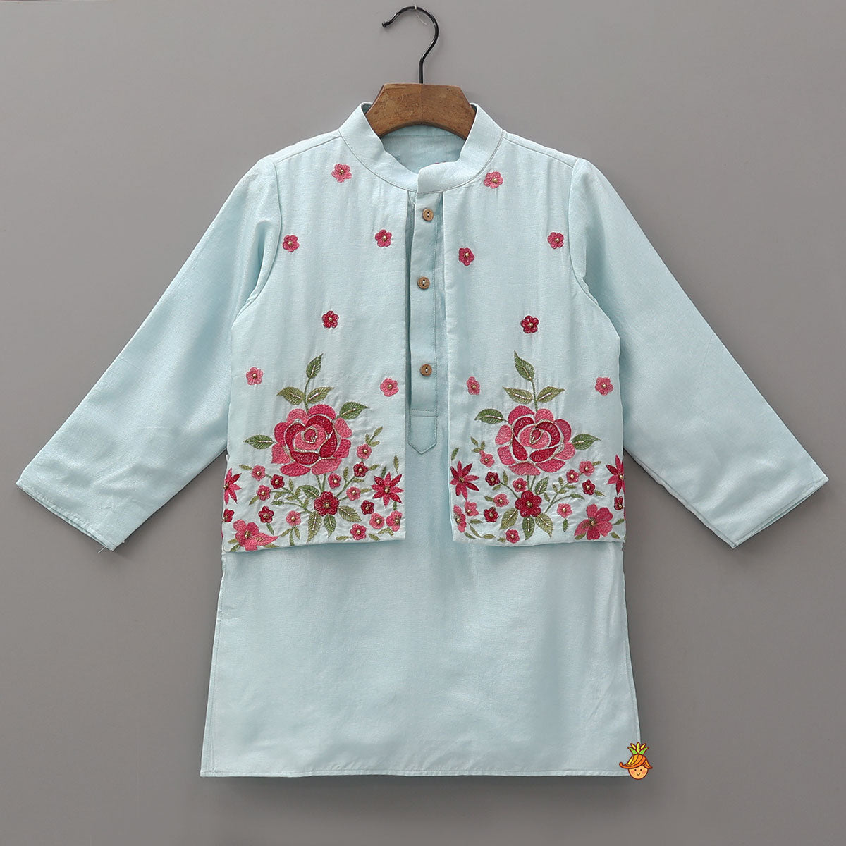 Floral Embroidered Jacket Style Kurta With Pyjama