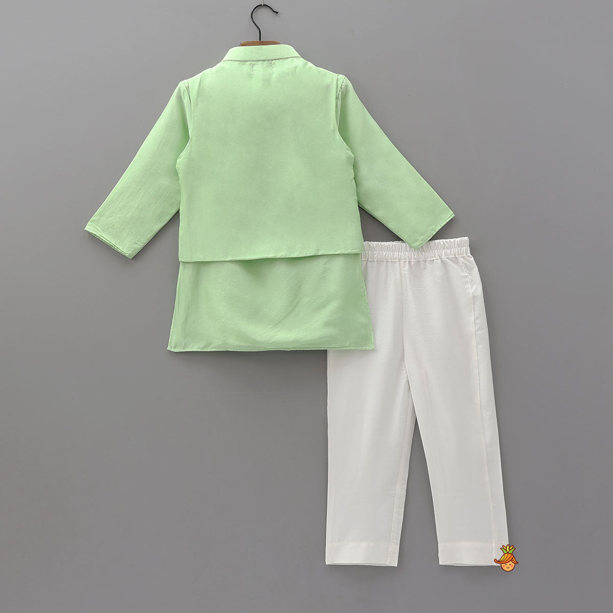 Ethnic Silk Kurta With Floral Embroidered Jacket And Pyjama