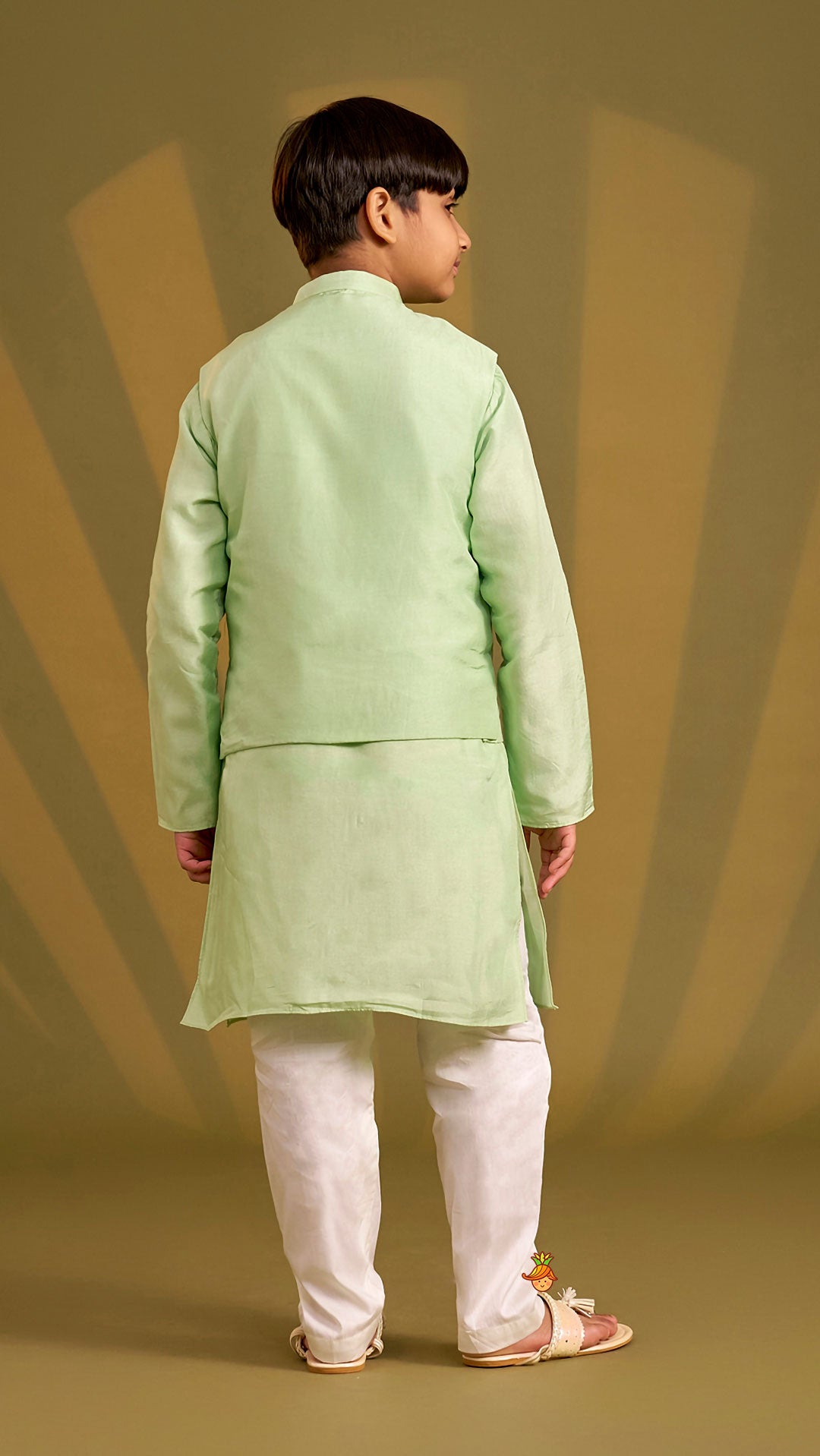 Ethnic Silk Kurta With Floral Embroidered Jacket And Pyjama