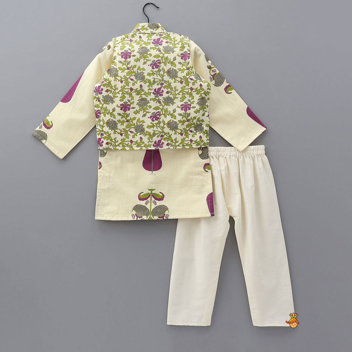 Floral Block Printed Kurta Jacket Set With Pyjama