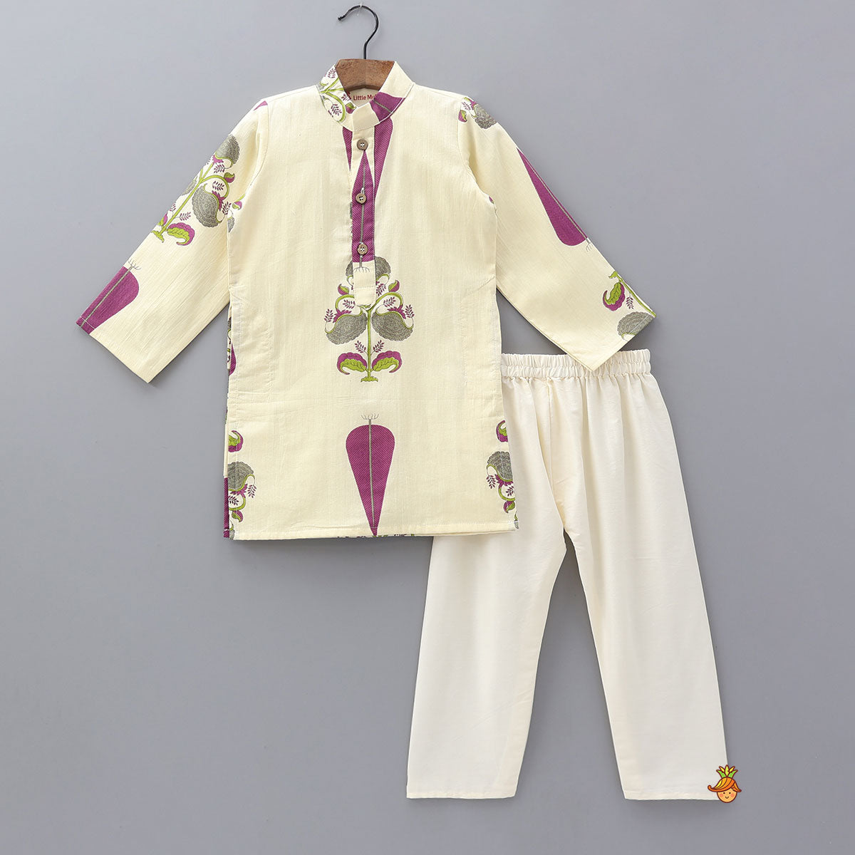 Floral Block Printed Kurta Jacket Set With Pyjama
