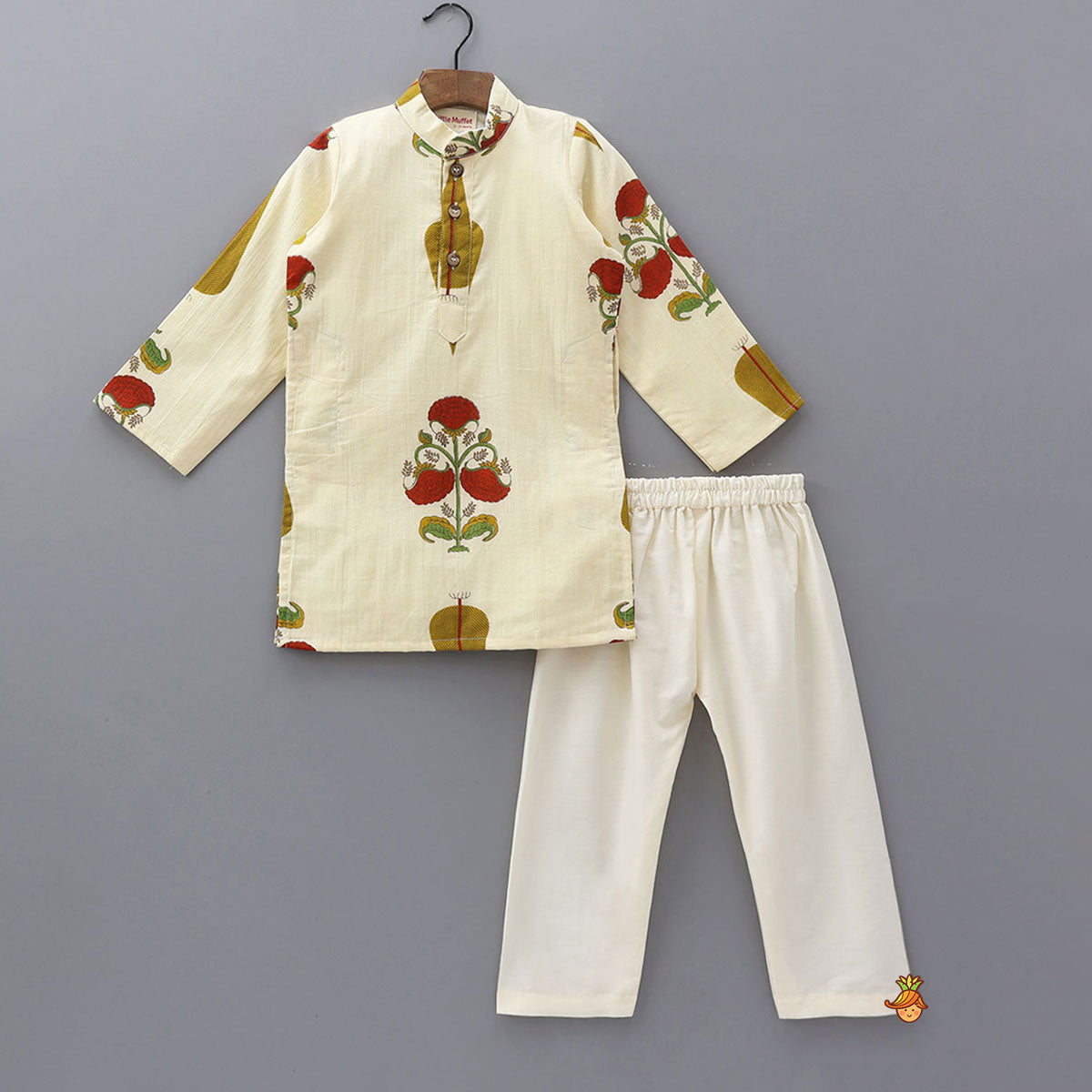 Floral Heritage Print Kurta And Jacket With Pyjama