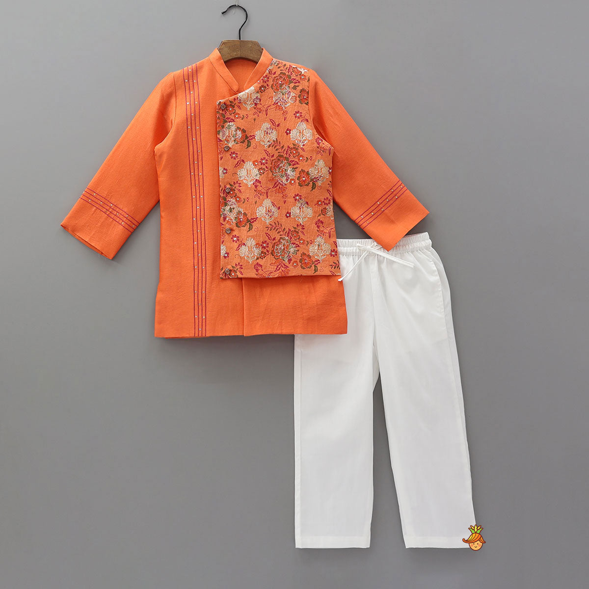 Layered Asymmetric Wrap Kurta With Pyjama