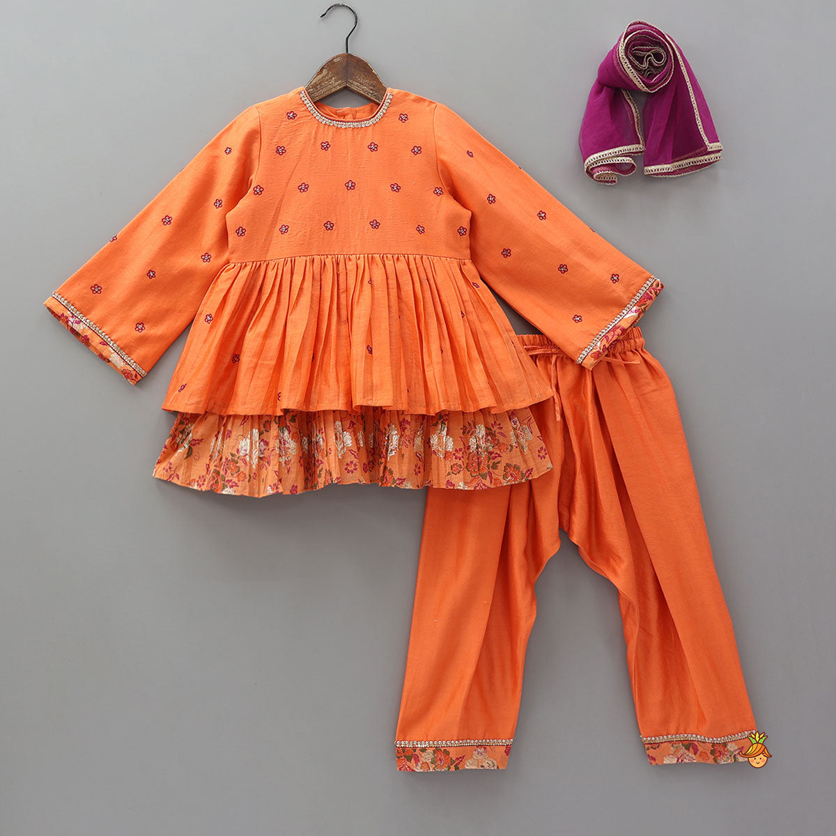 Floral Buti Embroidered Peplum Top With Salwar And Dupatta