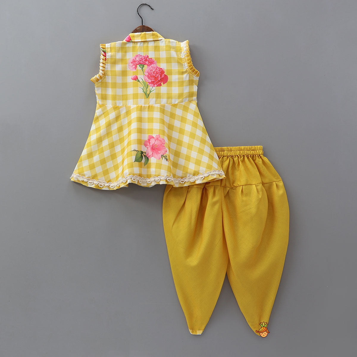 Checkered Printed Notch Collar Top With Dhoti Pant