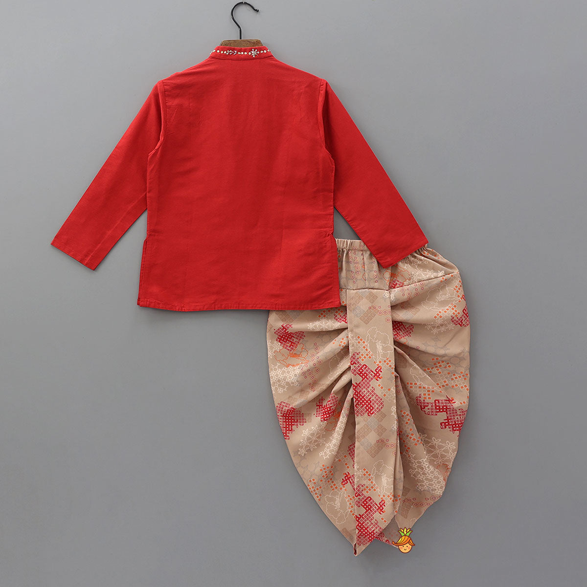 Sequin Embroidered Yoke Short Kurta And Printed Dhoti