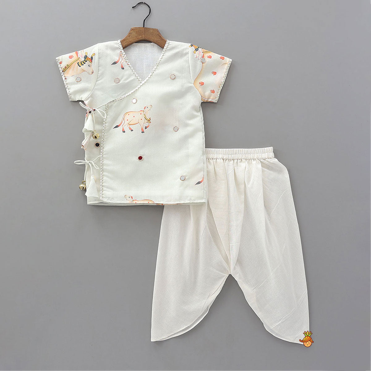 Mirror Embellished Angarkha Style Kurta With Dhoti